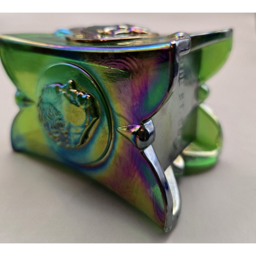 Vintage Toothpick Holder Collectable Joe St.Clair Iridescent Green Glass Square - Picture 9 of 9